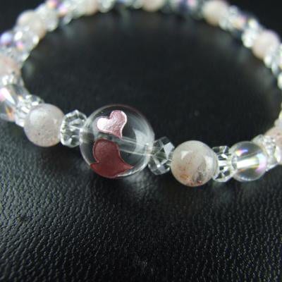 ダブルハートレディースブレスレットお守り ストロベリークォーツ