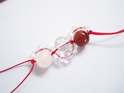 子授け パワーストーン三連ストラップ レッドルチル＆ローズクォーツ