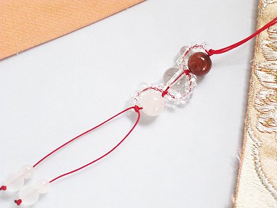 子授け パワーストーン三連ストラップ レッドルチル＆ローズクォーツ