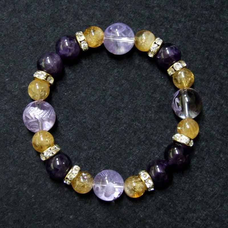 風水四神獣12mm紫箔水晶 パワーストーンブレスレット アメジスト