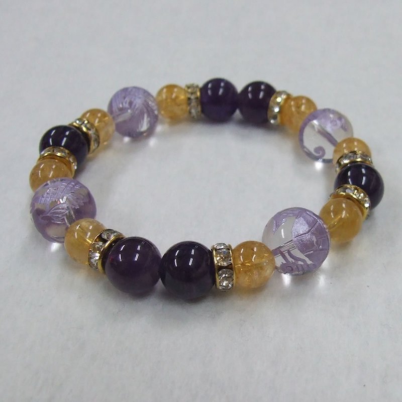 風水四神獣12mm紫箔水晶 パワーストーンブレスレット アメジスト