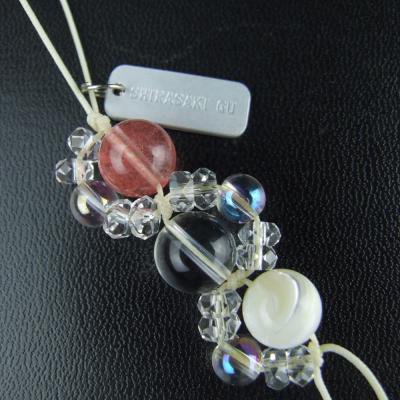 安産 パワーストーン三連ストラップ　神社で祈願・祓い清め済み　チェリークォーツ＆マザーオブパール/無事に生まれてきてね！