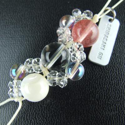 安産 パワーストーン三連ストラップ　神社で祈願・祓い清め済み　チェリークォーツ＆マザーオブパール/無事に生まれてきてね！