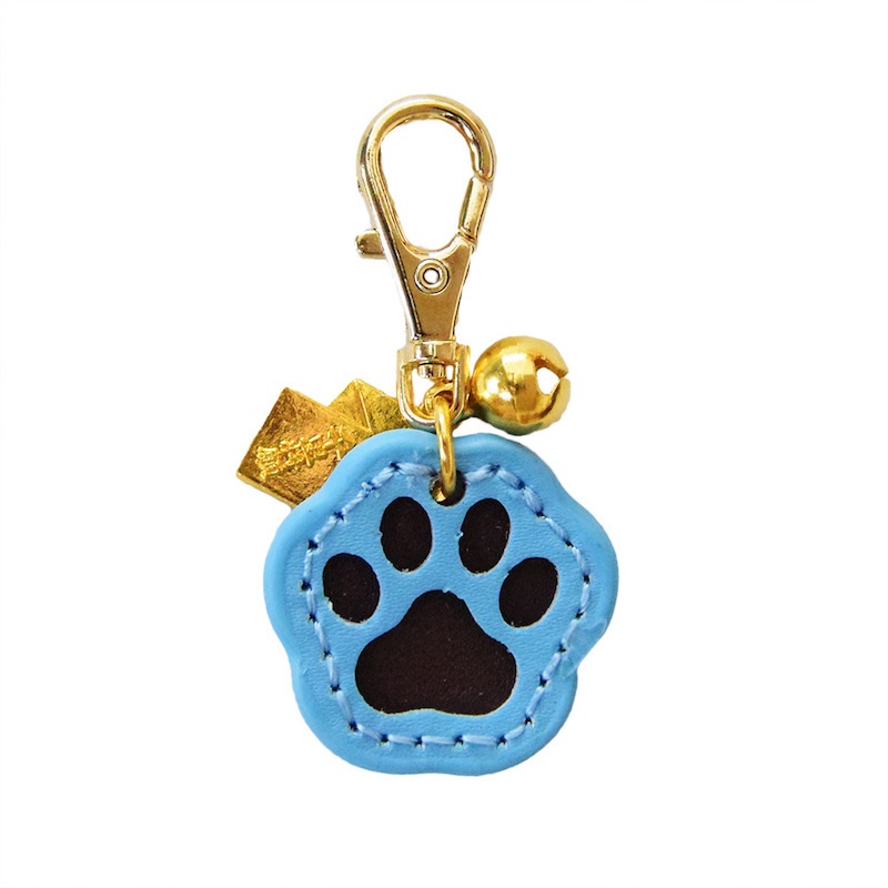 交通安全・健康長寿 本革製 足形ペットのお守り ブルー