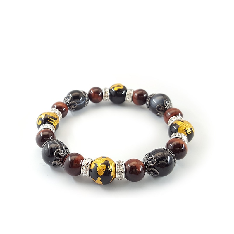 四神獣 レッドタイガーアイエッグドラゴン パワーストーンブレスレット 桐箱付き　神社で祈願・祓い清め済み