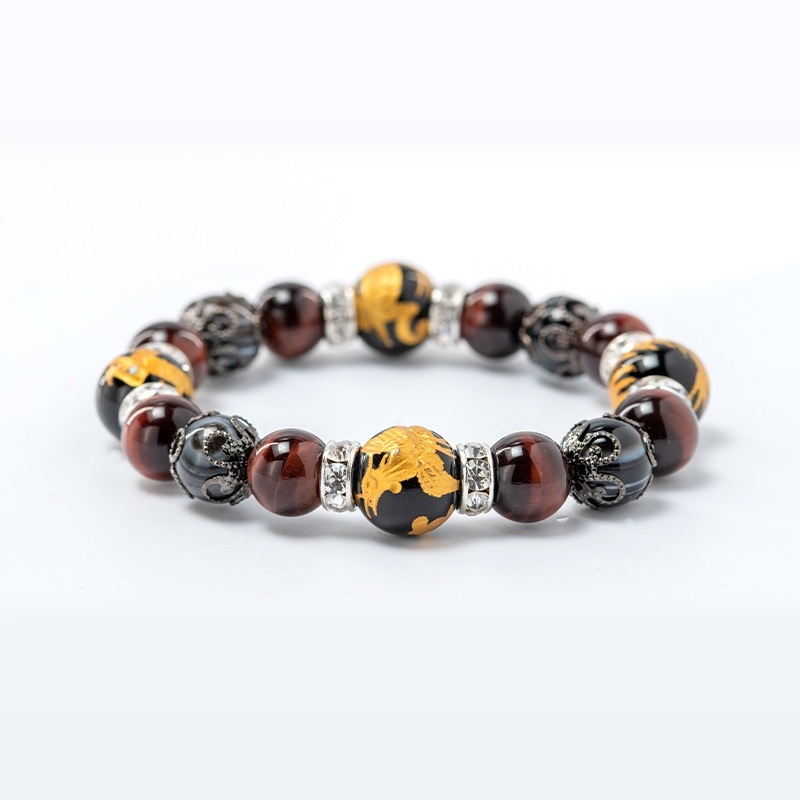 四神獣 レッドタイガーアイエッグドラゴン パワーストーンブレスレット 桐箱付き　神社で祈願・祓い清め済み