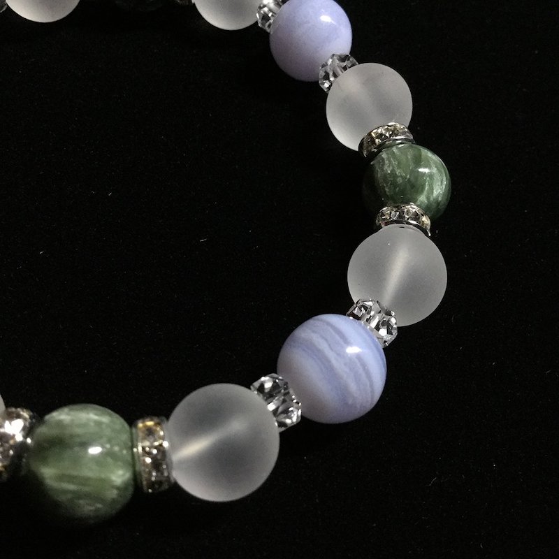 天使の力 セラフィナイト×ブルーレースアゲート 精神安定 パワーストーンブレスレット　神社で祈願済み