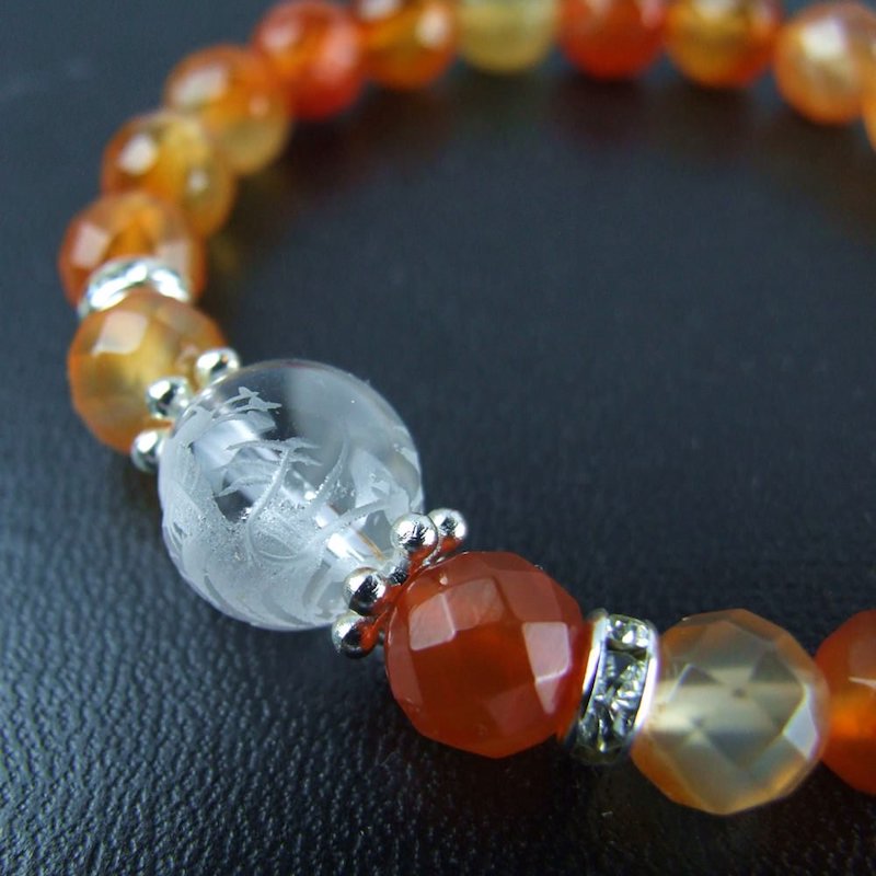 水晶龍彫り カーネリアン 一粒パワーストーンブレスレット｜白崎八幡宮