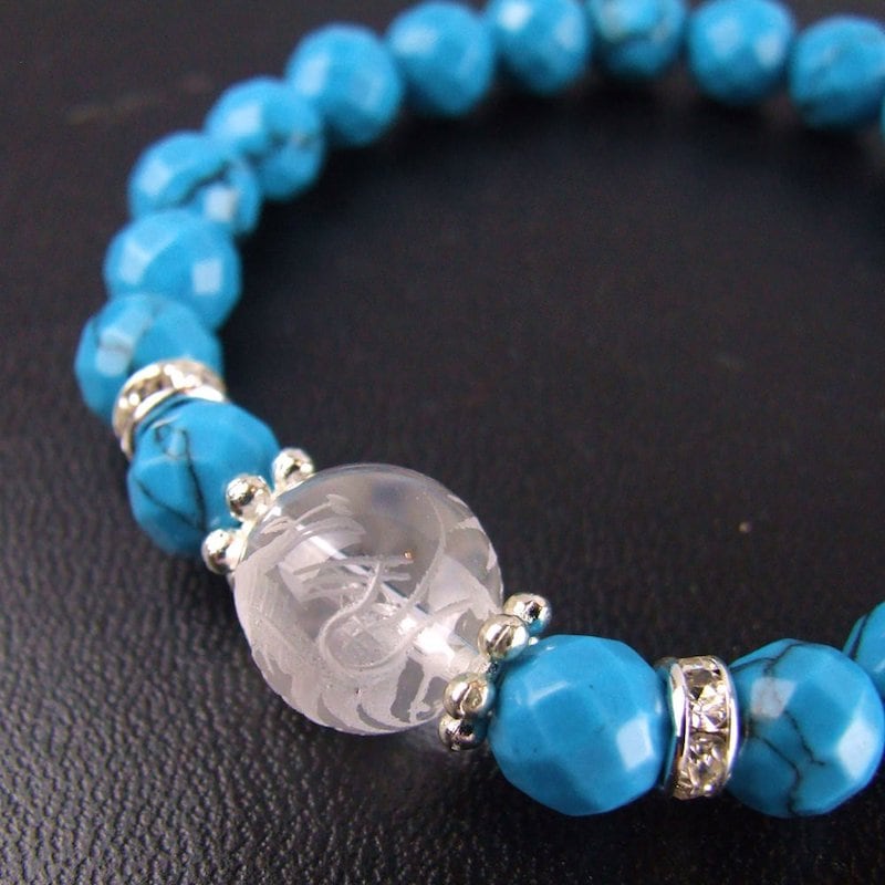 水晶龍彫り ターコイズ 一粒パワーストーンブレスレット｜白崎八幡宮