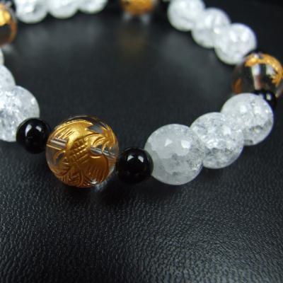 ブレスレット【クラック水晶】□メンズ□四神水晶金彫り□｜白崎八幡宮