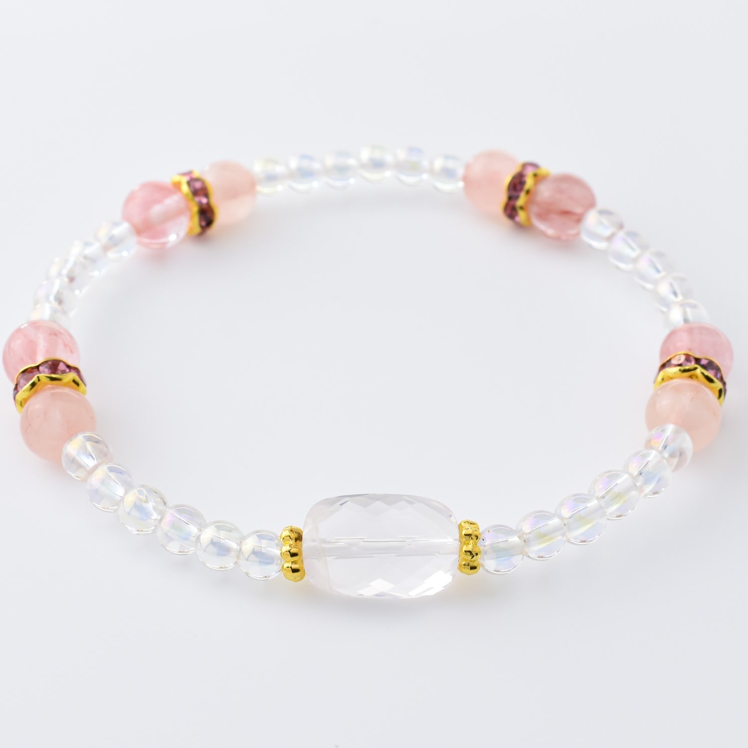 美容・美人祈願 レクタングルカットローズクォーツ 女性のためのパワーストーンブレスレット