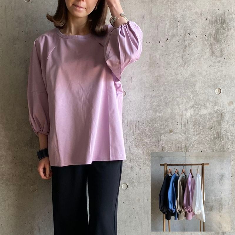 コットンポンチ＿パフスリーブ＿カットソーブラウス