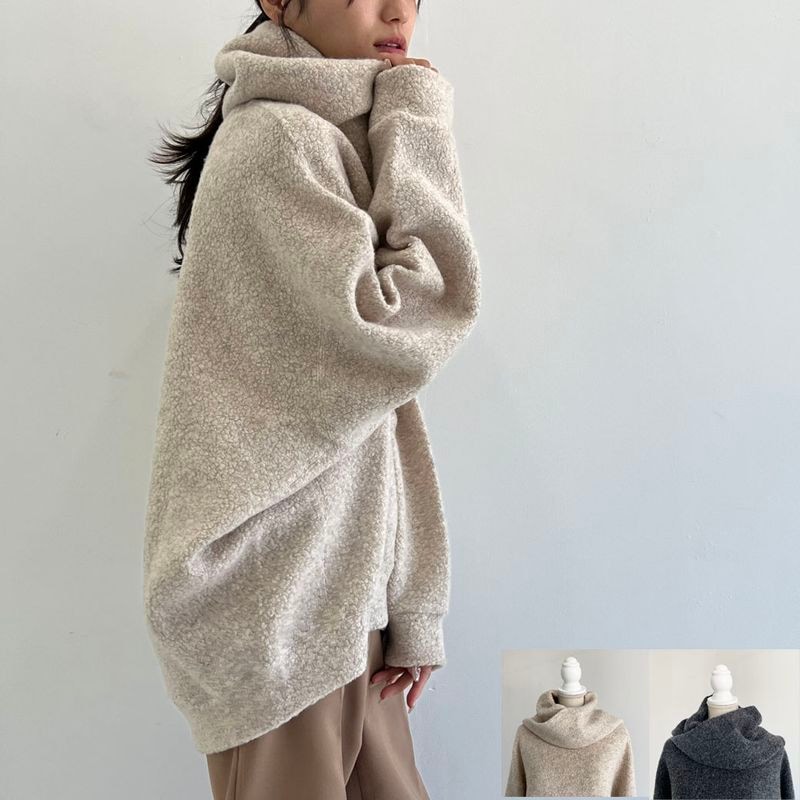 シープパイル　ビッグシルエットネックウォーマー付きプルオーバー