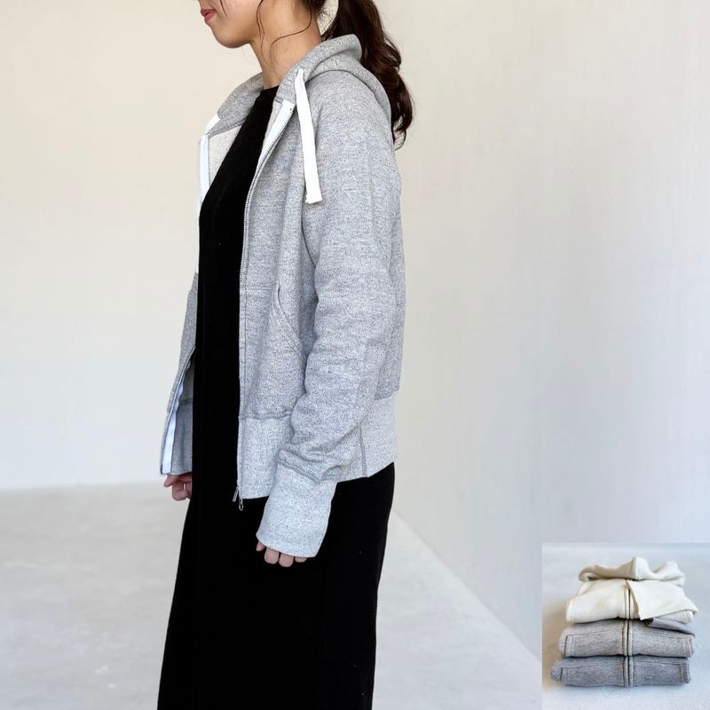 French Terry リヨセル混 ショートレングス Wジップアップパーカー