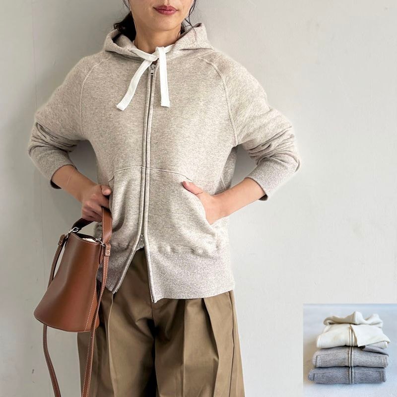 French Terry リヨセル混 ショートレングス Wジップアップパーカー