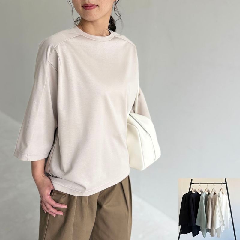 コットンポンチ＿スクエアシルエット＿6分袖プルオーバー