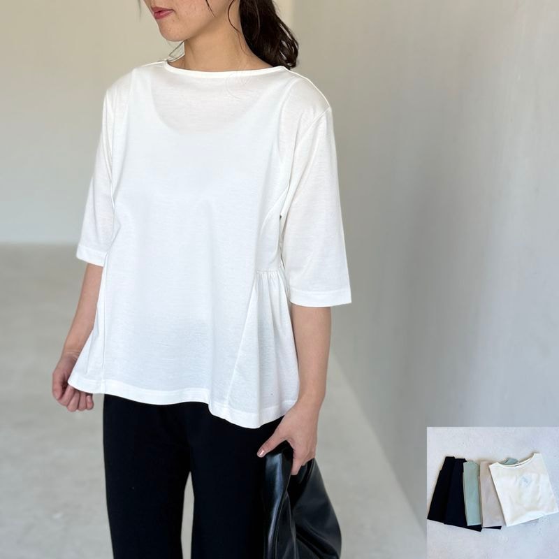 コットンポンチ＿ギャザーカットソーブラウス