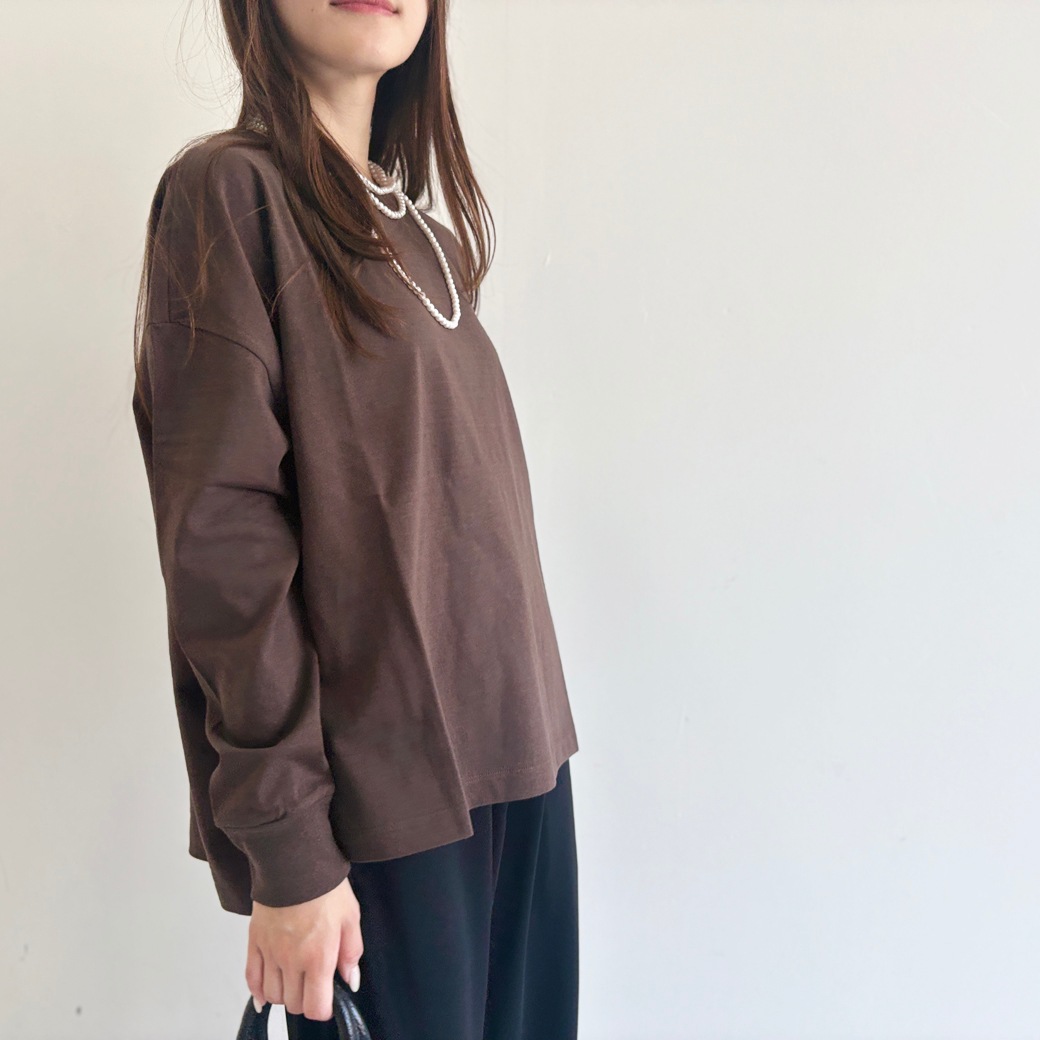 USAコットン　ワイドシルエット長袖 裾スリット プルオーバー