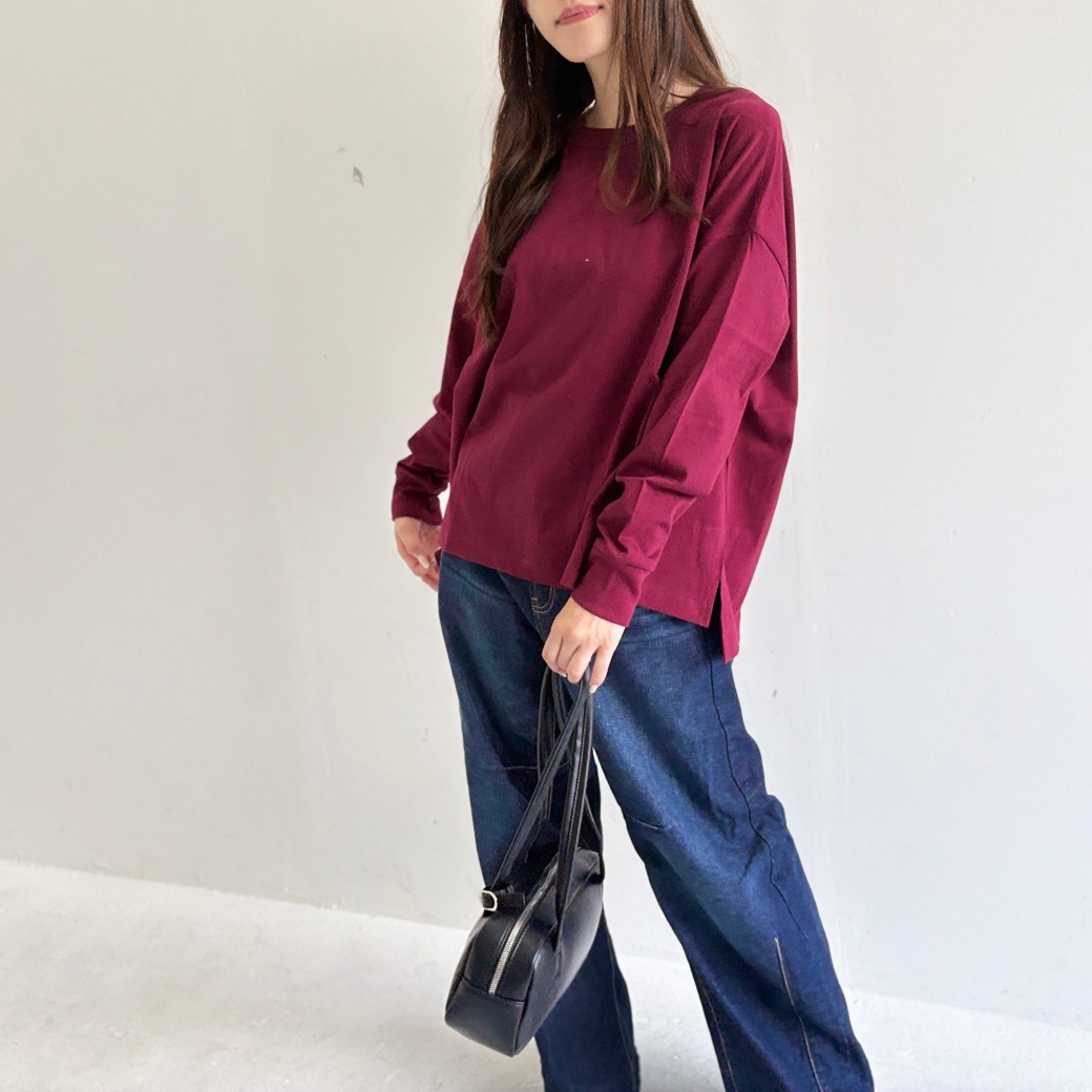 USAコットン　ワイドシルエット長袖 裾スリット プルオーバー