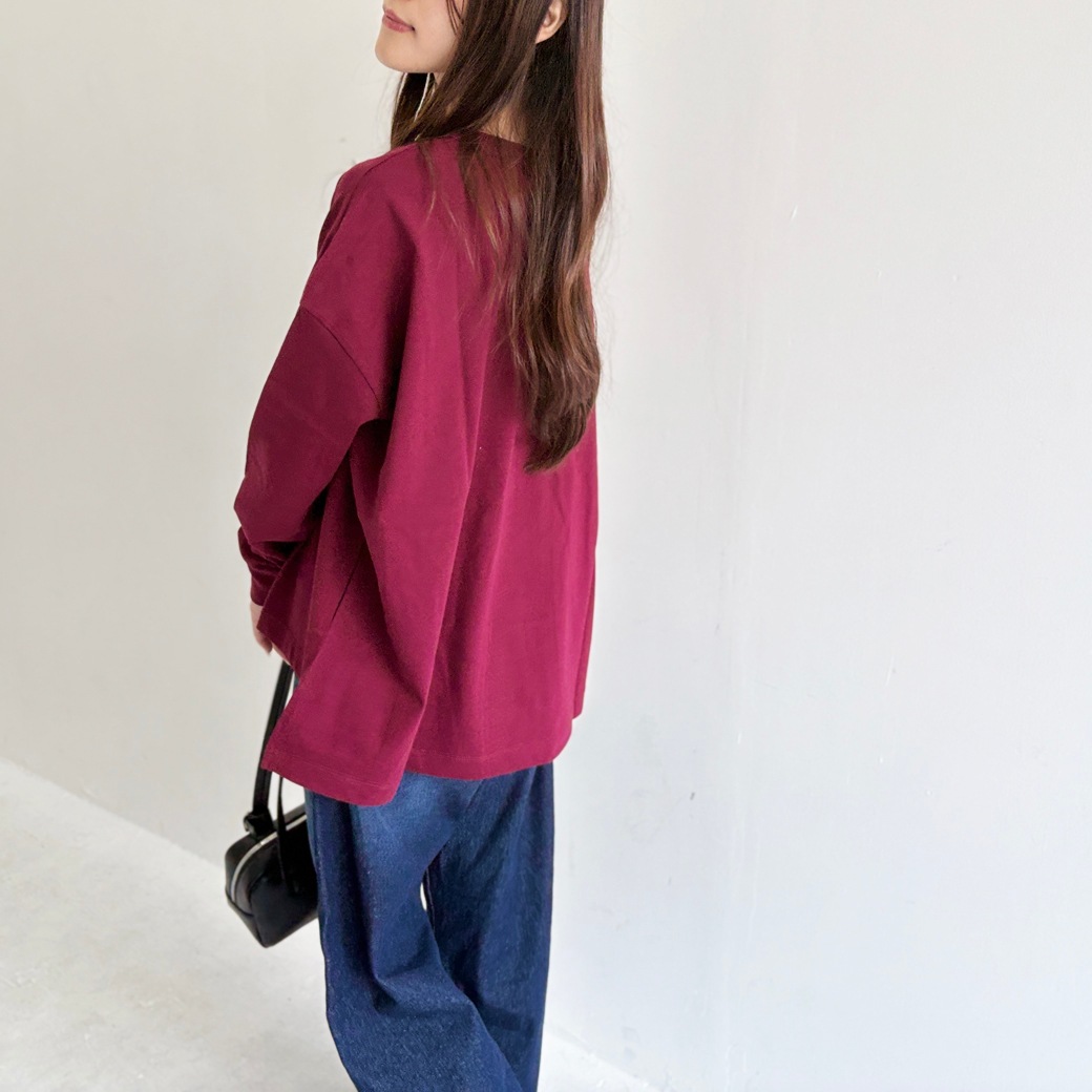 USAコットン　ワイドシルエット長袖 裾スリット プルオーバー