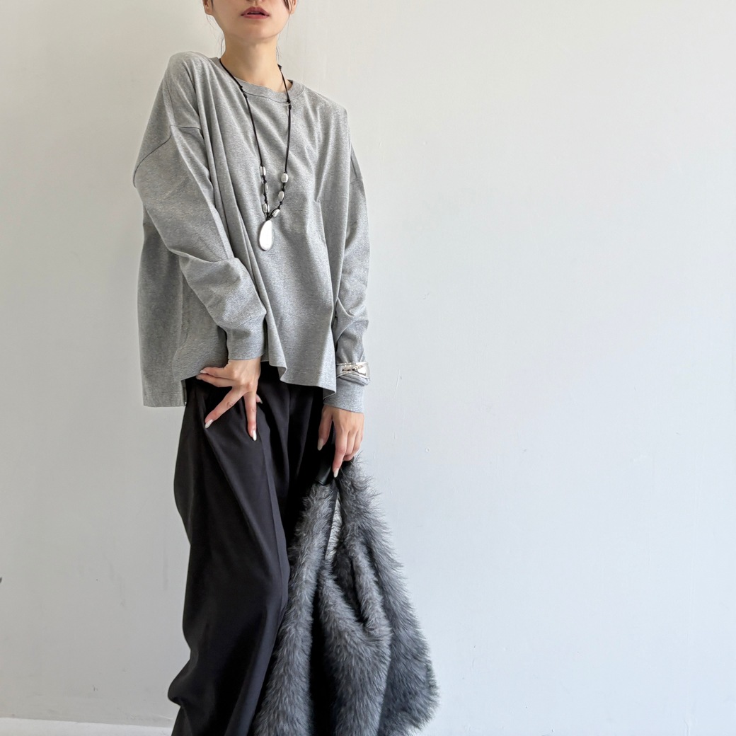 USAコットン　ワイドシルエット長袖 裾スリット プルオーバー