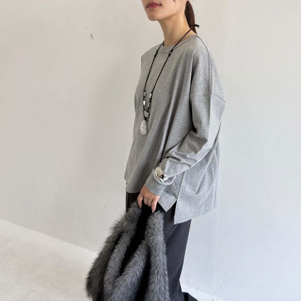 USAコットン　ワイドシルエット長袖 裾スリット プルオーバー