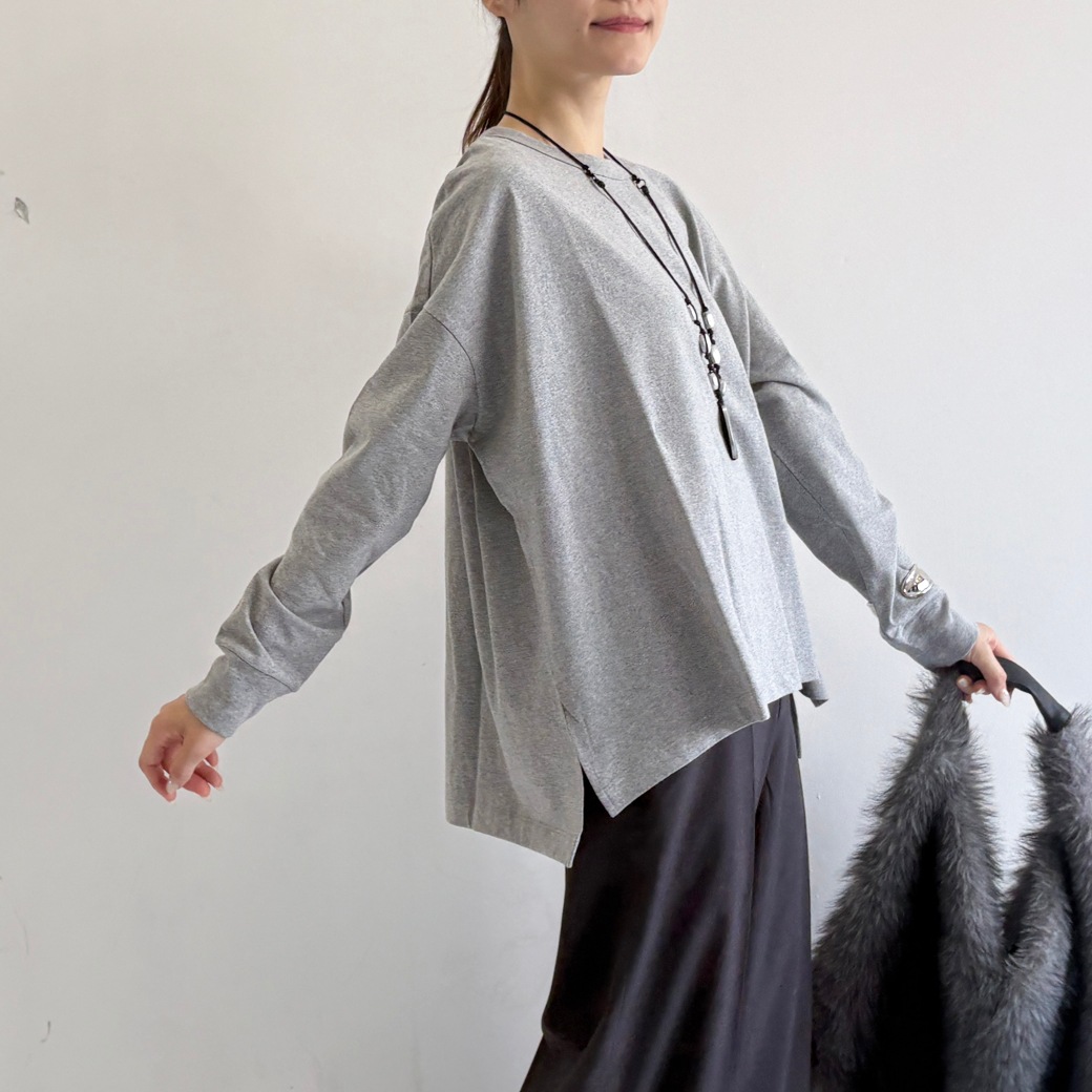 USAコットン　ワイドシルエット長袖 裾スリット プルオーバー