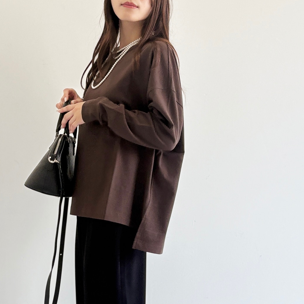 USAコットン　ワイドシルエット長袖 裾スリット プルオーバー