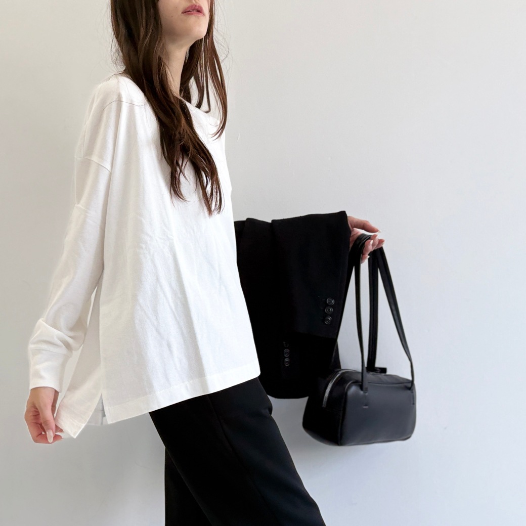 USAコットン　ワイドシルエット長袖 裾スリット プルオーバー