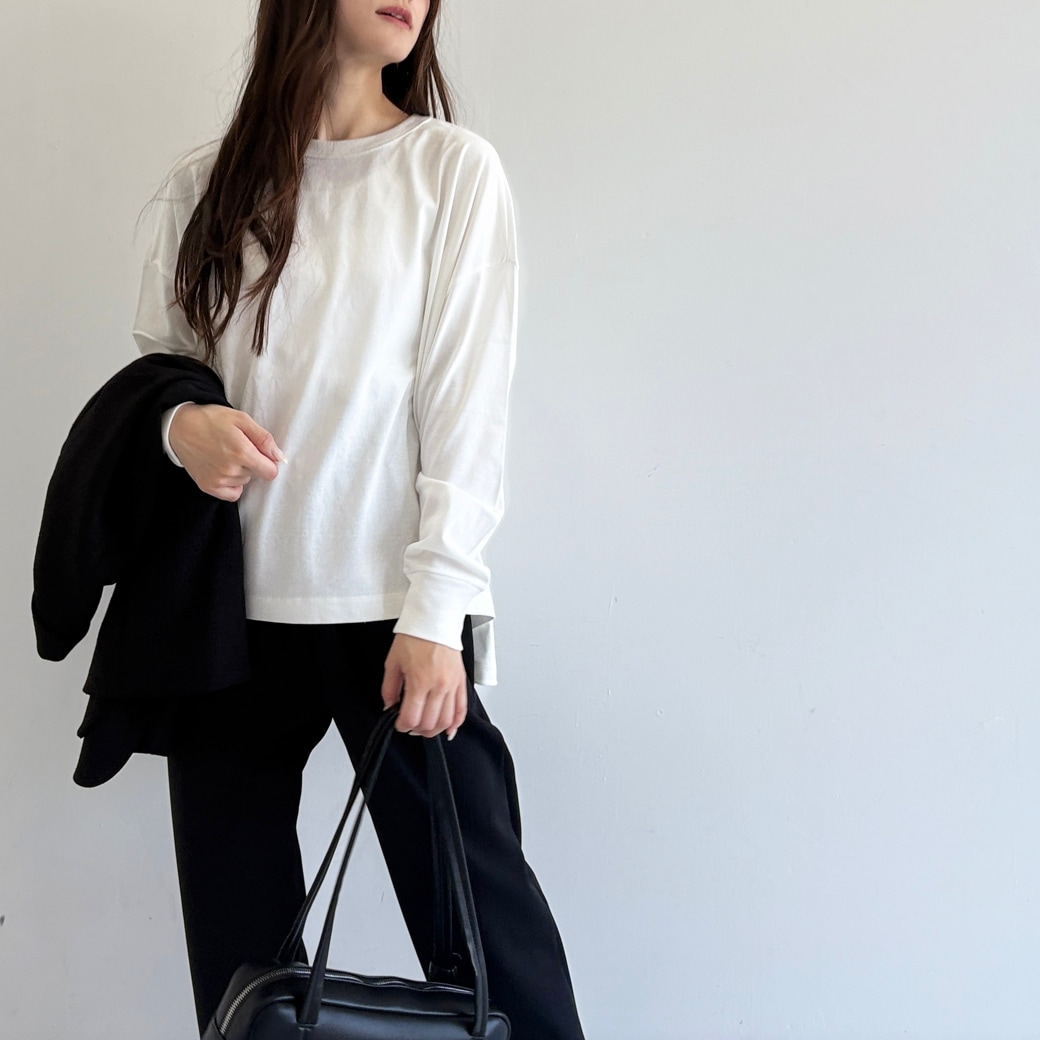 USAコットン　ワイドシルエット長袖 裾スリット プルオーバー