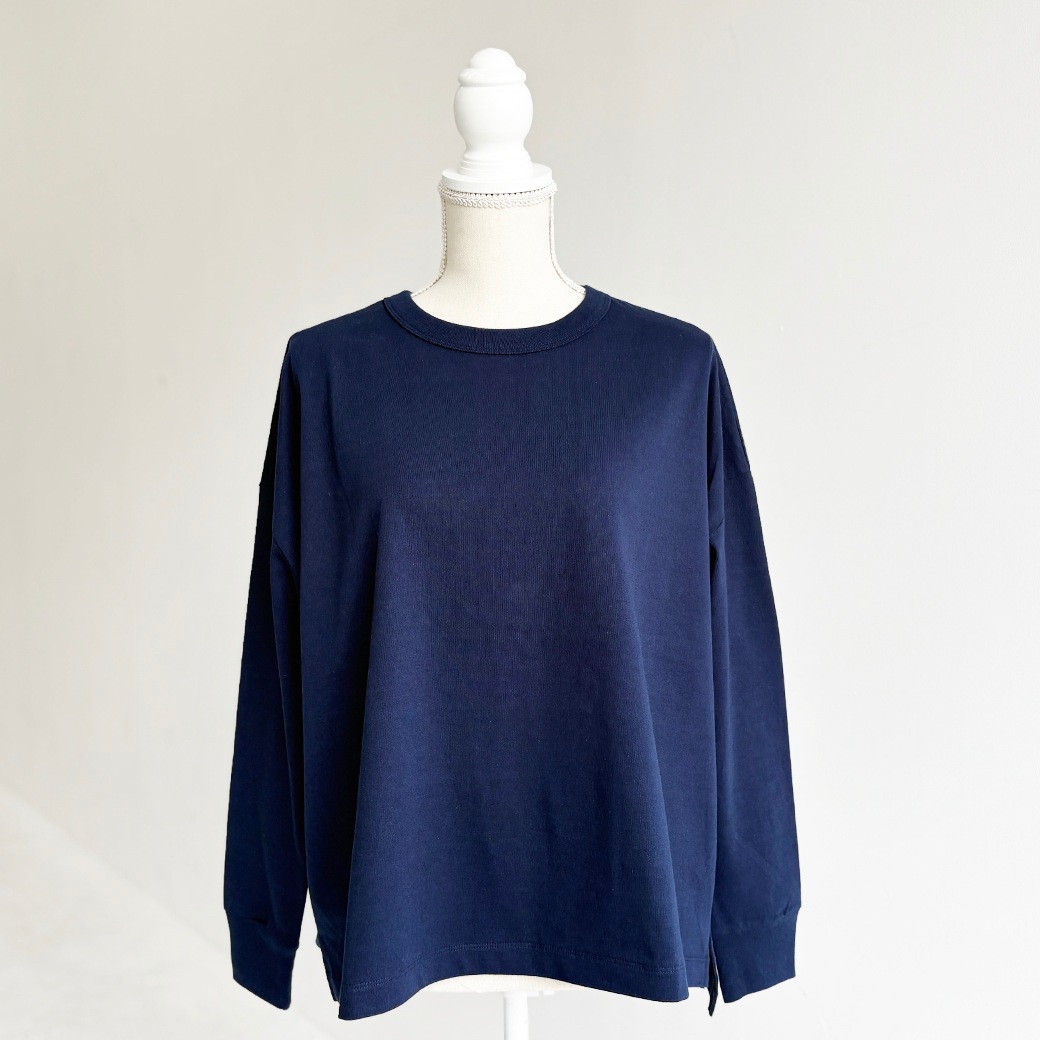 USAコットン　ワイドシルエット長袖 裾スリット プルオーバー