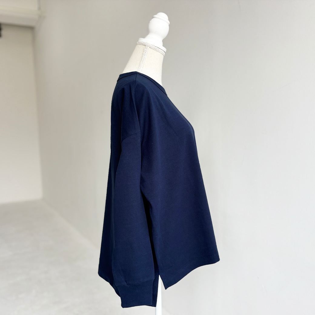 USAコットン　ワイドシルエット長袖 裾スリット プルオーバー