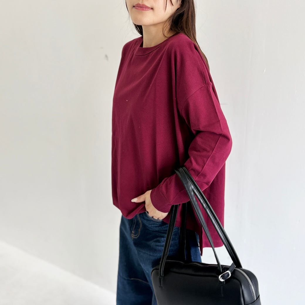 USAコットン　ワイドシルエット長袖 裾スリット プルオーバー
