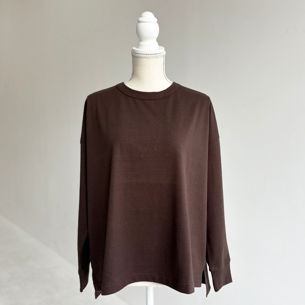 USAコットン　ワイドシルエット長袖 裾スリット プルオーバー