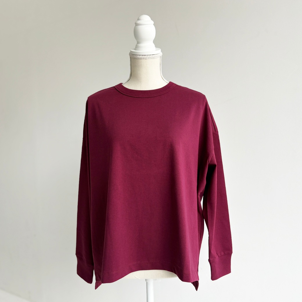 USAコットン　ワイドシルエット長袖 裾スリット プルオーバー