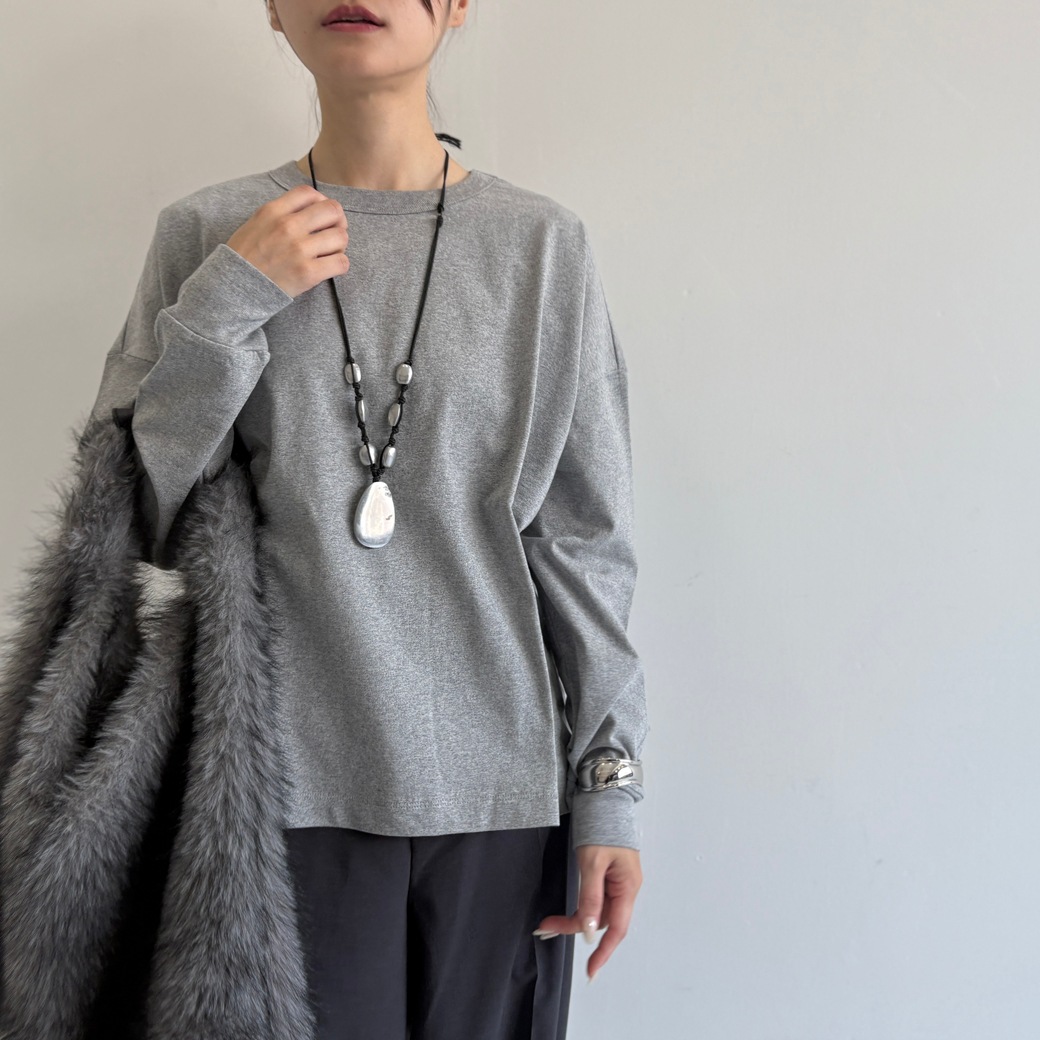 USAコットン　ワイドシルエット長袖 裾スリット プルオーバー