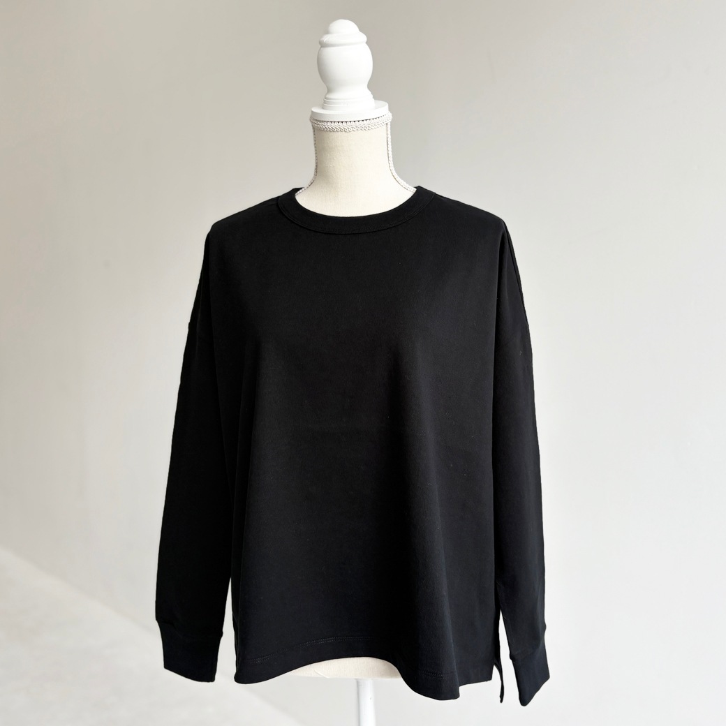 USAコットン　ワイドシルエット長袖 裾スリット プルオーバー