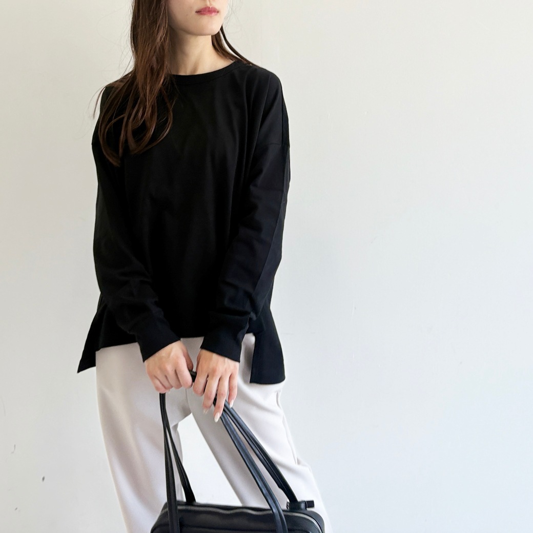 USAコットン　ワイドシルエット長袖 裾スリット プルオーバー