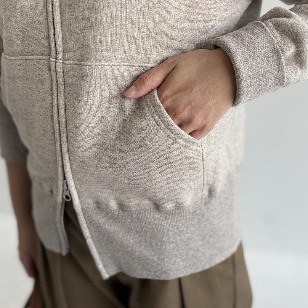 French Terry リヨセル混 ショートレングス Wジップアップパーカー