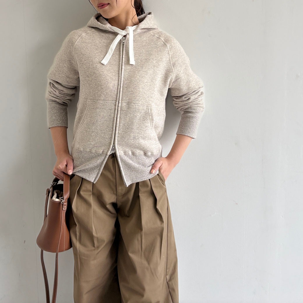 French Terry リヨセル混 ショートレングス Wジップアップパーカー