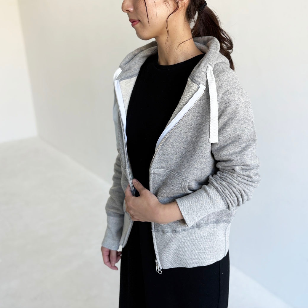 French Terry リヨセル混 ショートレングス Wジップアップパーカー