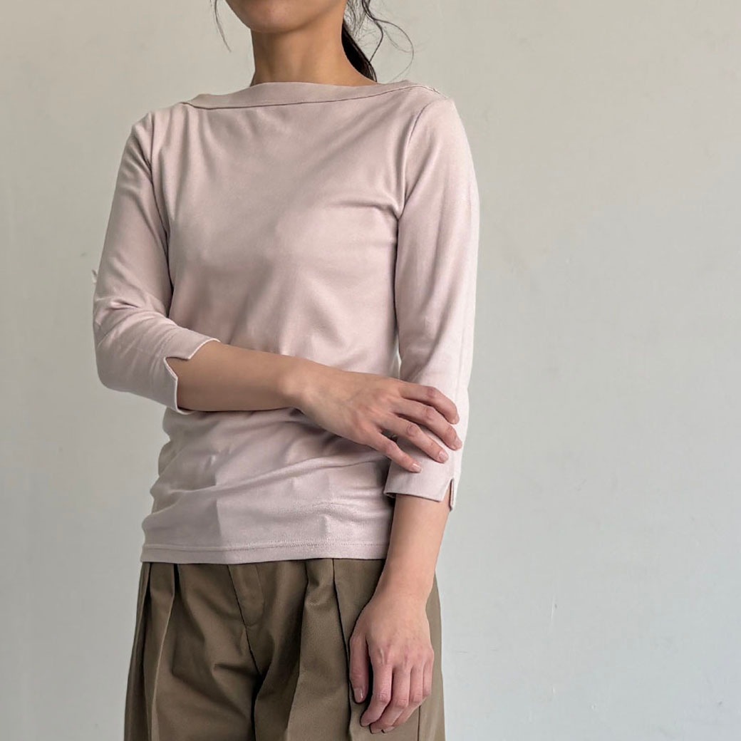 丸胴コットンフライス＿ボートネック7分袖＿Newカラー