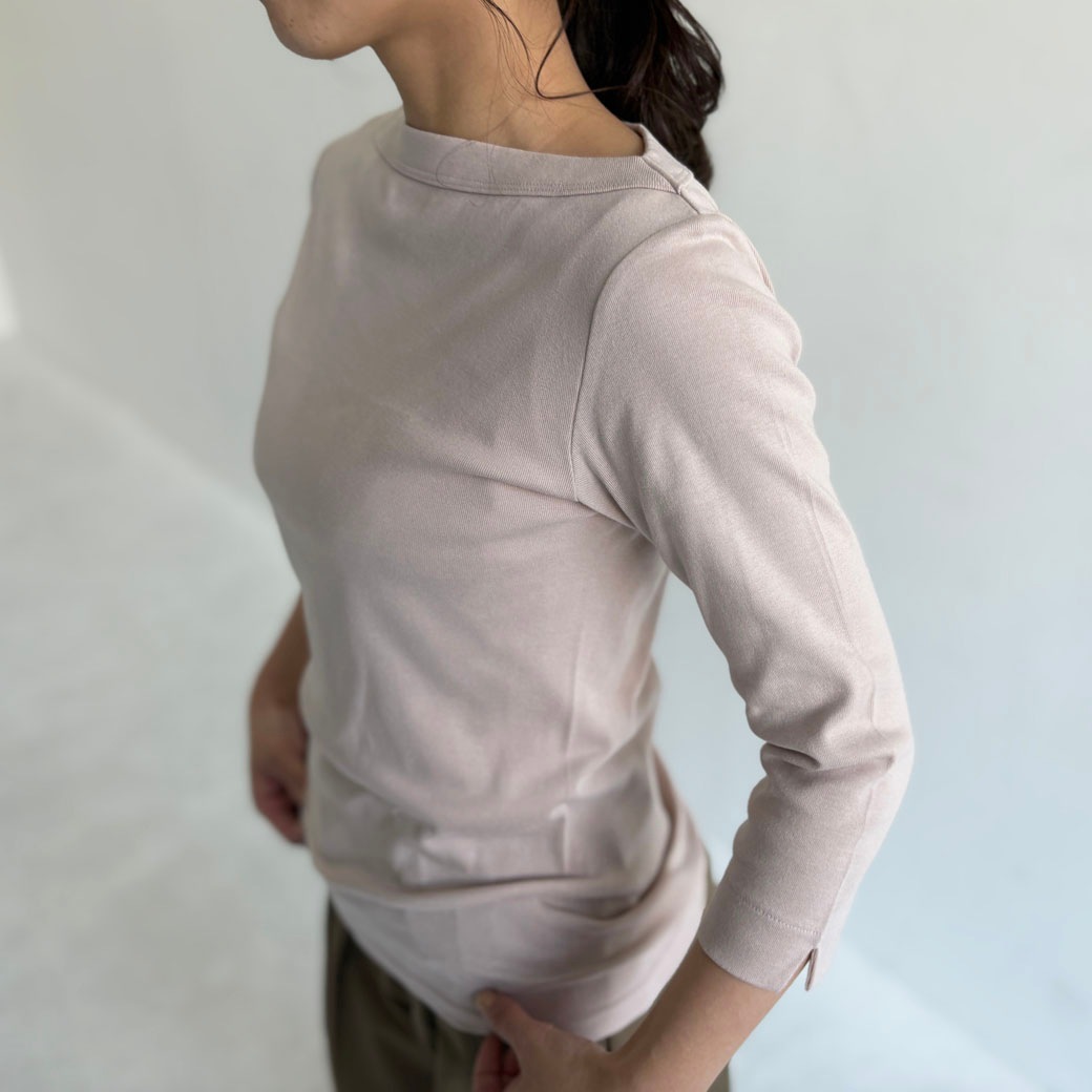 丸胴コットンフライス＿ボートネック7分袖＿Newカラー