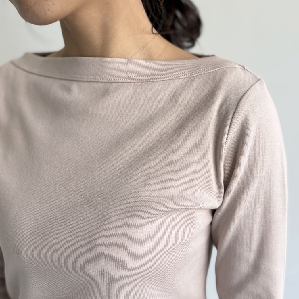 丸胴コットンフライス＿ボートネック7分袖＿Newカラー