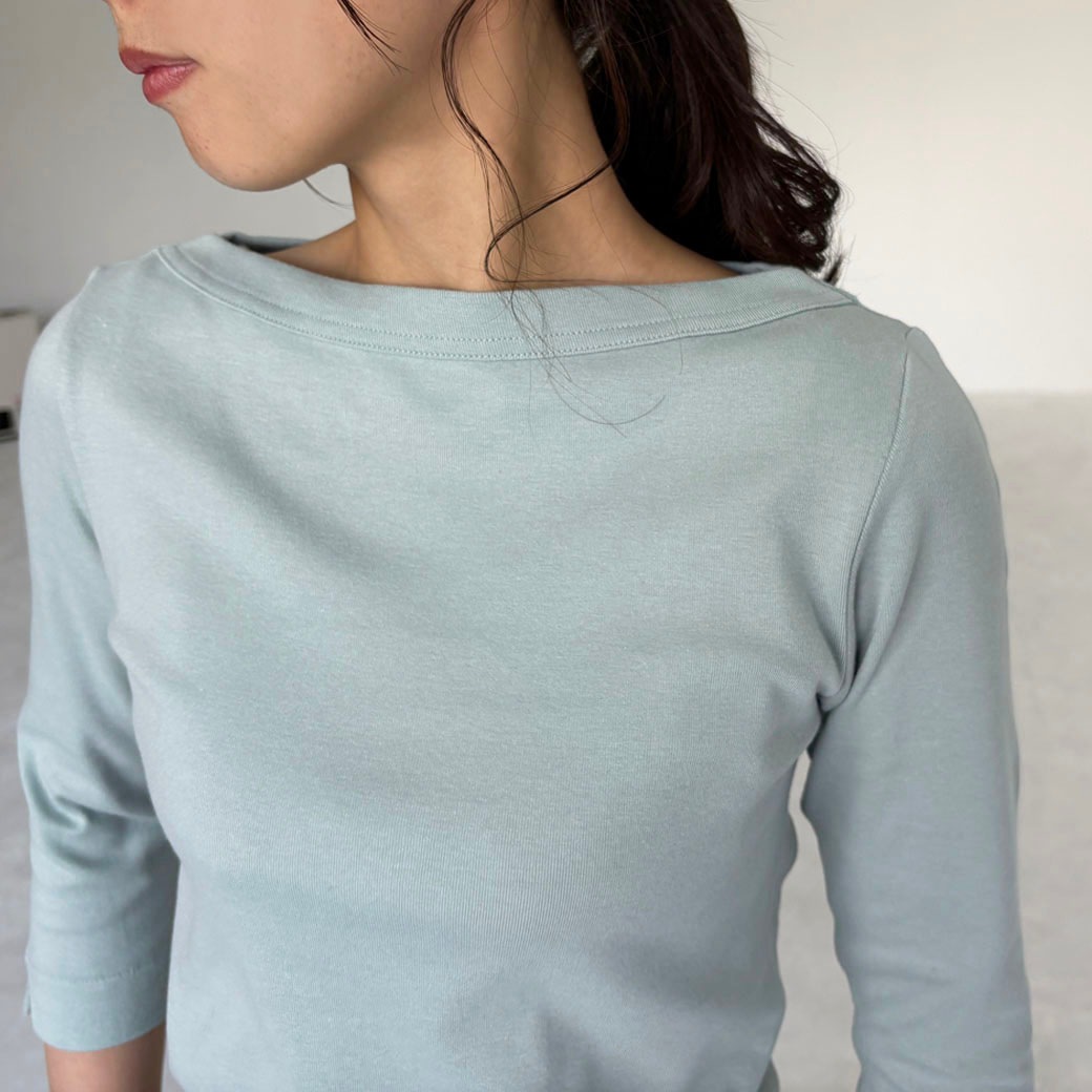 丸胴コットンフライス＿ボートネック7分袖＿Newカラー