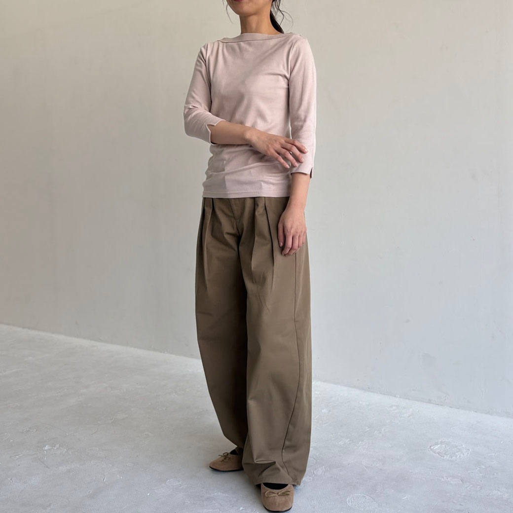 丸胴コットンフライス＿ボートネック7分袖＿Newカラー