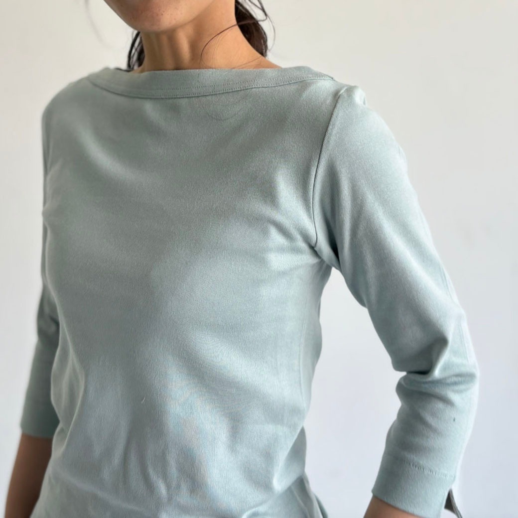 丸胴コットンフライス＿ボートネック7分袖＿Newカラー