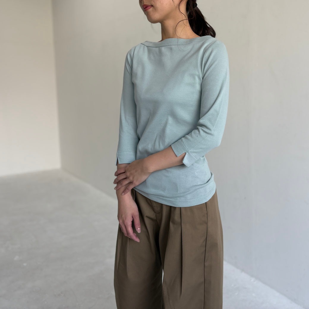 丸胴コットンフライス＿ボートネック7分袖＿Newカラー