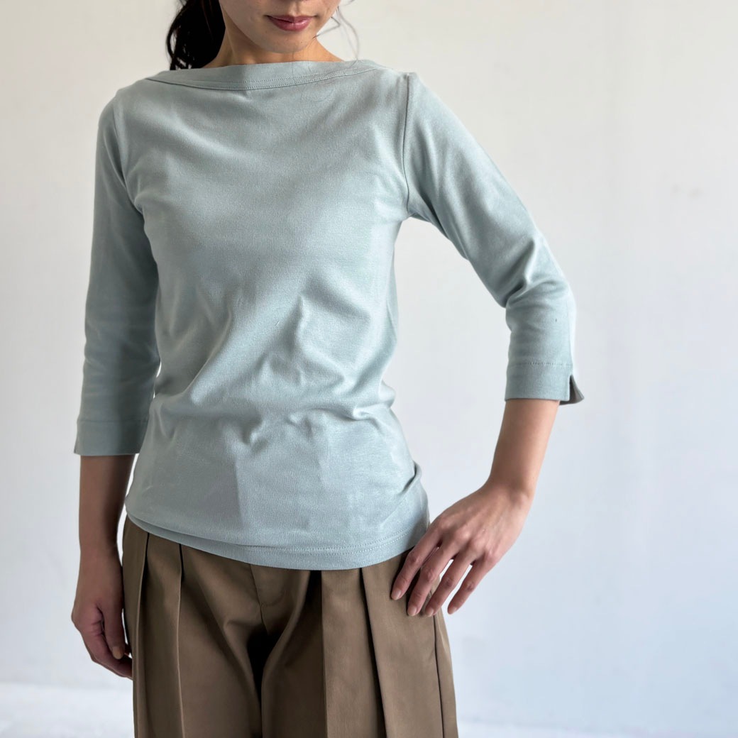 丸胴コットンフライス＿ボートネック7分袖＿Newカラー