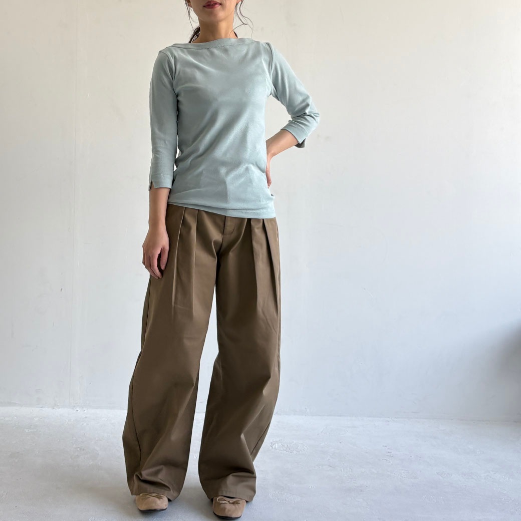 丸胴コットンフライス＿ボートネック7分袖＿Newカラー